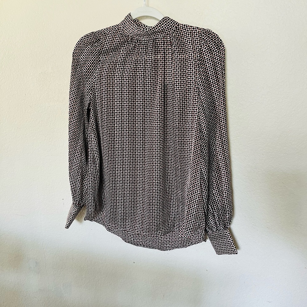H&M Black and White High-Neck Long Sleeve Blouse